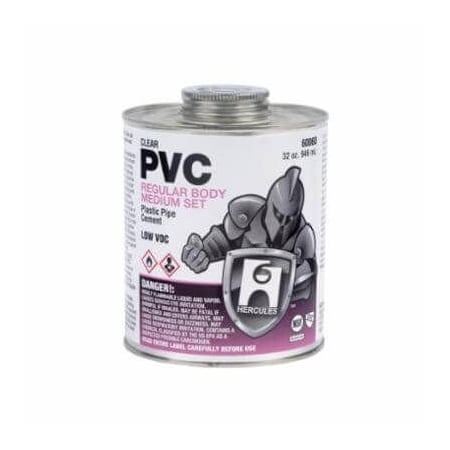 Hercules PVC Cement, Medium Set Low VOC, 8 oz, Dauber In Bottle Container, Translucent Liquid Form, Clear 60053